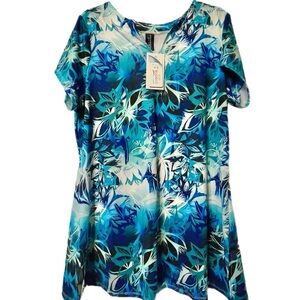 NWOT SWIM TUNIC TOP FOR ALL Women's Plus Size 16 Longer Length ShortSleeve